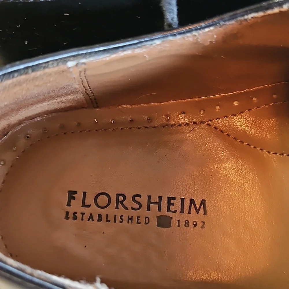 Florsheim Black Leather Wingtip Oxford Shoes - Size 9.5